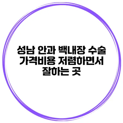 성남 안과 백내장 수술 가격/비용 저렴하면서 잘하는 곳