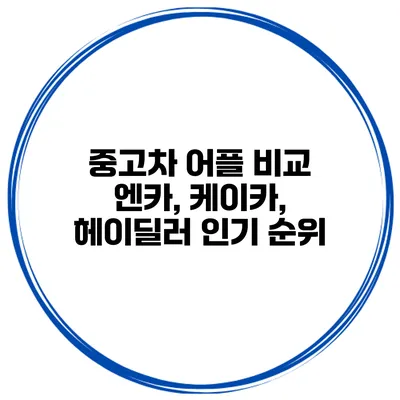 중고차 어플 비교 엔카, 케이카, 헤이딜러 인기 순위