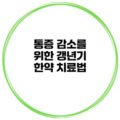 통증 감소를 위한 갱년기 한약 치료법